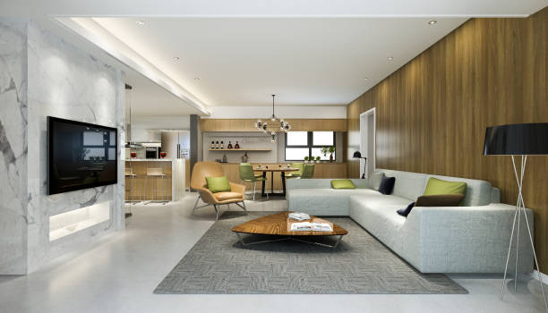 istock 3d rendering modern dining room and kitchen with living room with luxury decor 1195079642