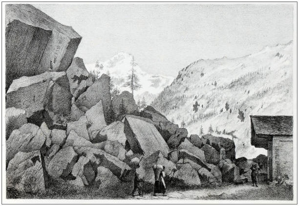 Antique illustration of people and places of the Italian Alps, Valsesia, Piedmont: Sant'Antonio Antique illustration of people and places of the Italian Alps, Valsesia, Piedmont: Sant'Antonio roberto alagna stock illustrations