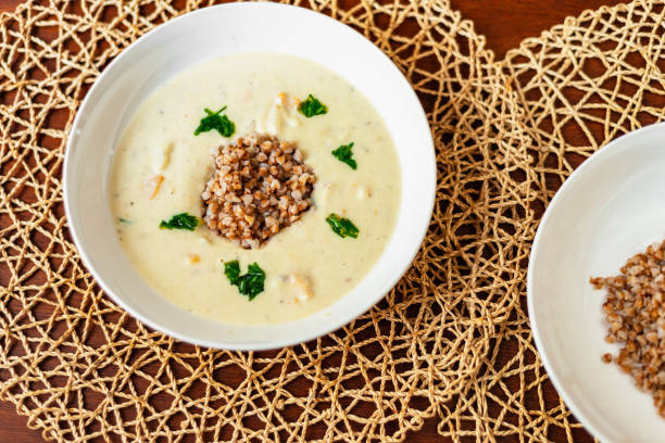 istock Creamy vegetable soup with buckwheat. 1195088297
