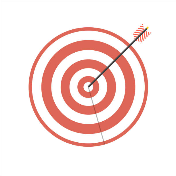 ilustrações, clipart, desenhos animados e ícones de seta acertando o alvo. conceito de negócios. estilo de desenho animado plano. ilustração. - bulls eye arrow archery accuracy