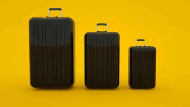 istock Three suitcases isolated on yellow background, 3d illustration 1195092064
