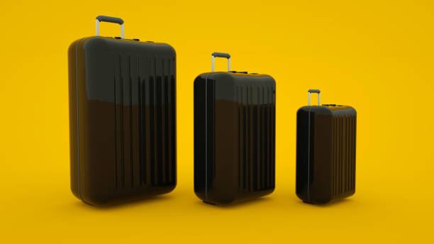 istock Three suitcases isolated on yellow background, 3d illustration 1195092090