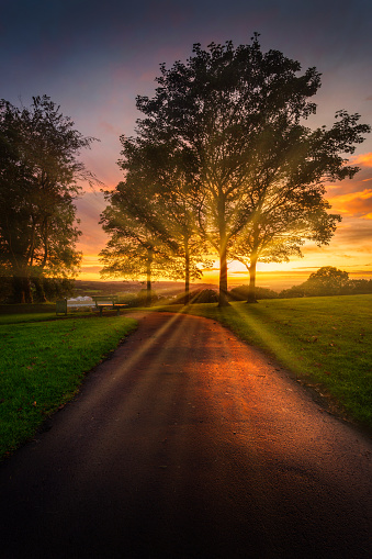 Sunset at Ravenhill park near the Fforestfach area of Swansea, South Wales, UK.