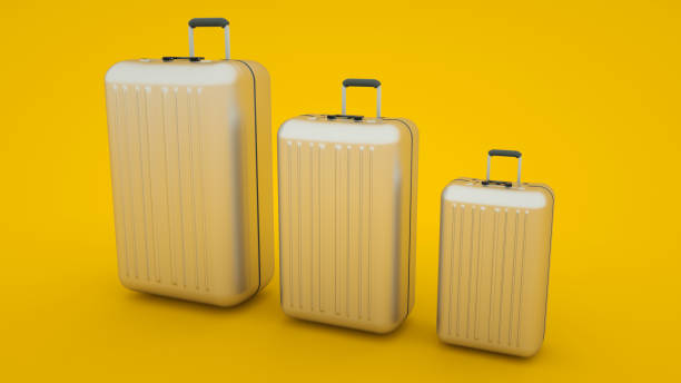 istock Three suitcases isolated on yellow background, 3d illustration 1195093415