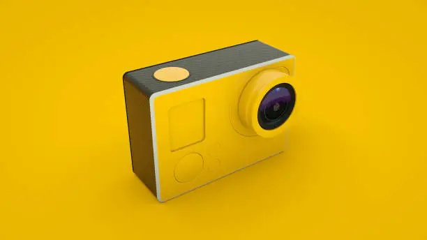 Photo of Yellow Action Camera isolated. 3D illustration