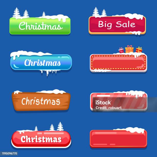 Snow Button Set Of Winter Theme Web Push Button Covered Snow Stock Illustration ...
