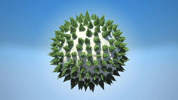 istock Abstract snowy Earth planet with firtrees 119509700