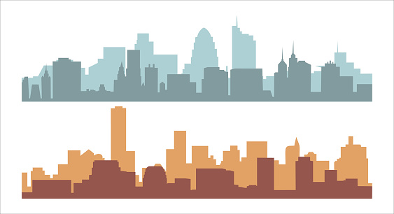 cityscape background. Skyline silhouettes. Modern architecture. Horizontal banner with megapolis panorama. Building icon. Vector illustration
