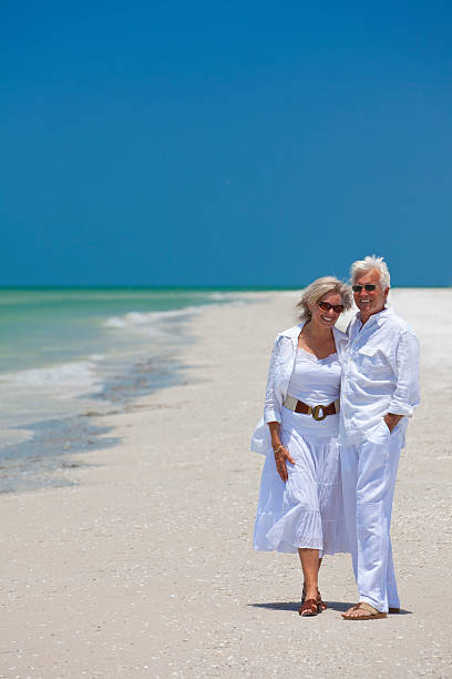 istock Happy Senior Couple Laughing on Tropical Beach 119510091