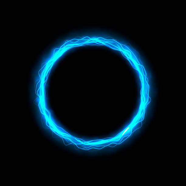 Round neon frame with luminous and wave lines. Glowing light ring. Vector illustration. Round neon frame with luminous and wave lines. Glowing light ring gloriole stock illustrations