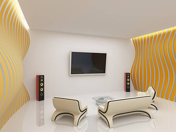 nowoczesny salon wnętrza - table chair white curve zdjęcia i obrazy z banku zdjęć