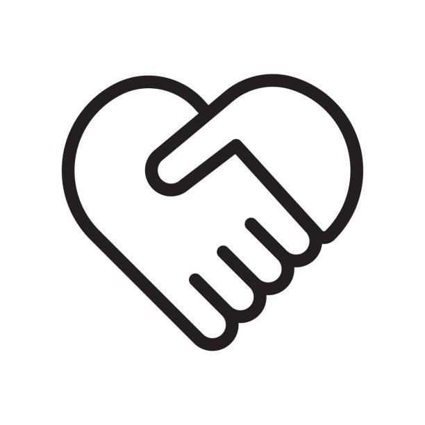 ilustraciones, imágenes clip art, dibujos animados e iconos de stock de símbolo de apretón de manos formando un corazón - partnership