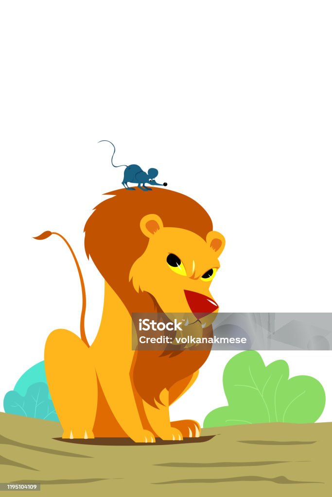 The Lion and the Mouse Tale Vectoral Illustration. Book Cover Version The Lion and the Mouse Tale Vectoral Illustration. Book Cover Version. For Children Books, Magazines, Blogs, Web Pages. White Background Isolated Lion - Feline stock vector