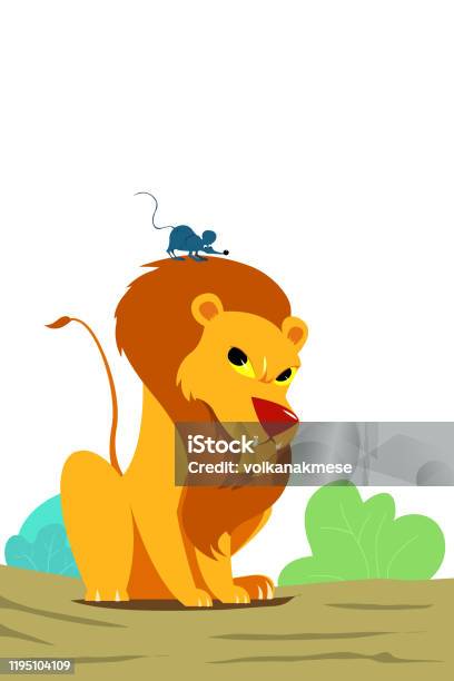 The Lion And The Mouse Tale Vectoral Illustration Book Cover Version Stock Illustration - Download Image Now
