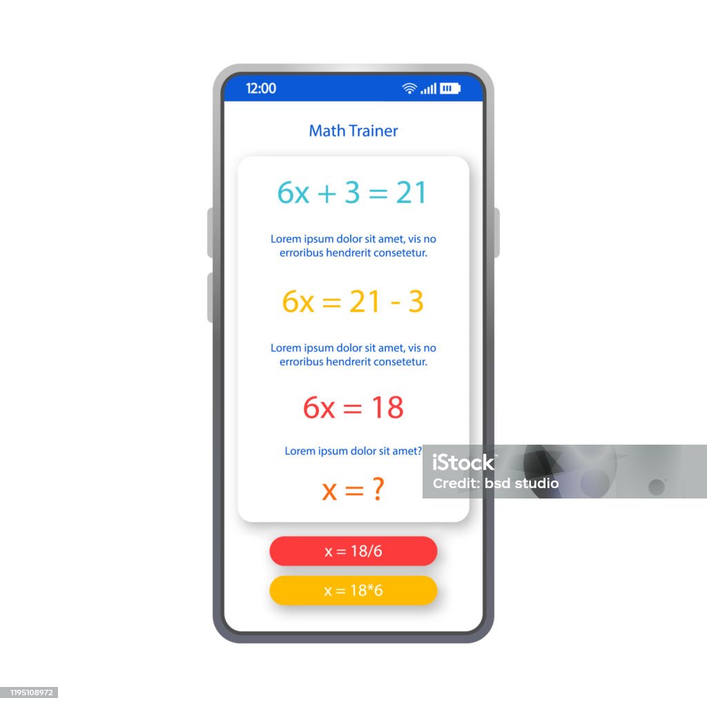 App Layout For Math Homework Math Trainer App Smartphone Interface Vector Template Stock ...