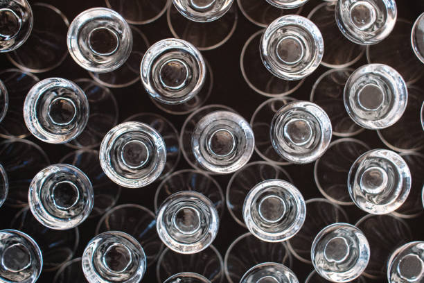 istock Wine glasses displayed on the table, turned upside down 1195109859