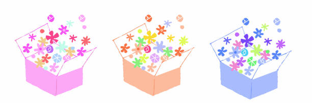 illustrations, cliparts, dessins animés et icônes de fleurs débordant de la boîte de cadeau - valentines day gift box happiness joy