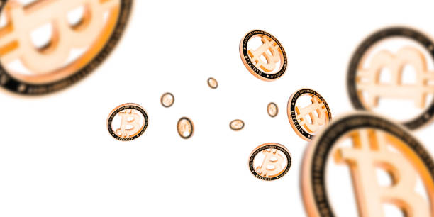 istock Cryptocurrency background. Falling Gold Bitcoin isolated on white. Falling money concept 1195112616