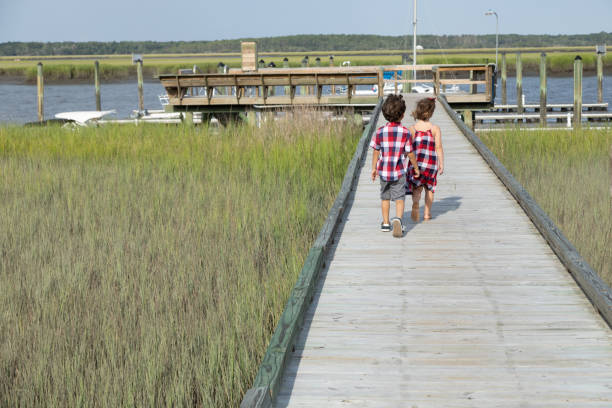 istock Children Holding Hands and Walking On a Dock 1195113449