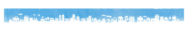 illustrazioni stock, clip art, cartoni animati e icone di tendenza di silhouette della città con case ed edifici - silhouette isolated on white illustration and painting street