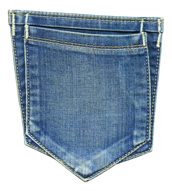 Back trouser jeans pocket with stitch along the seam and rivet. Light blue color