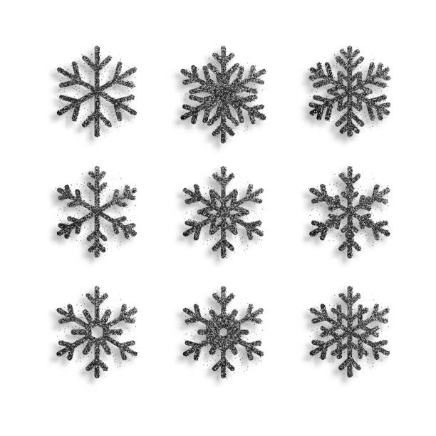 istock Set of silver glitter snowflakes on white background. Decorative luxury collection of elements for greeting New Year and Christmas cards, banners, invitations 1195117866