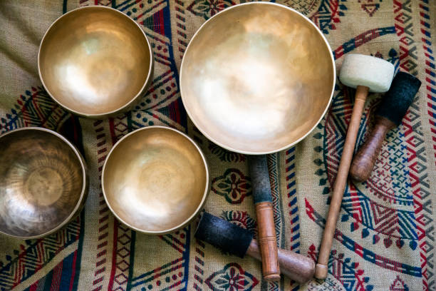 istock Accessories for sound massage. Tibetan singing bowls treatment 1195118639