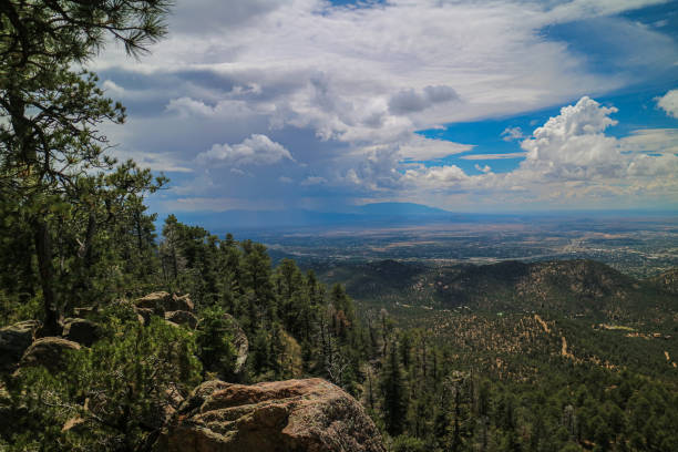 View from Atalaya Mountain in New Mexico Santa Fe in town hike santa fe new mexico mountains stock pictures, royalty-free photos & images