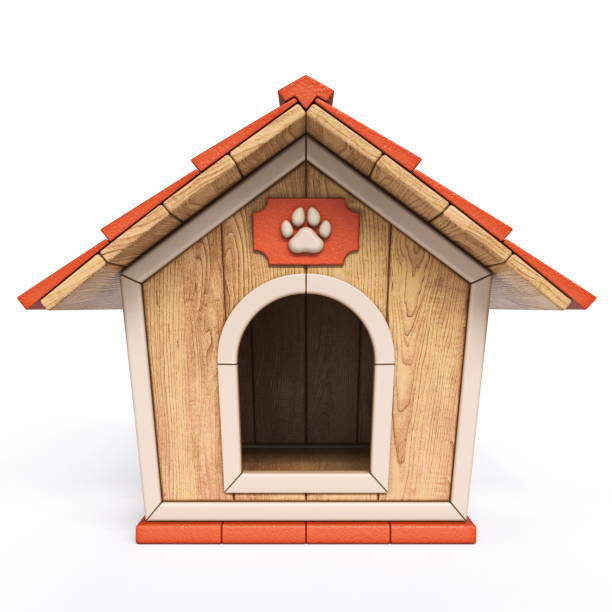 drewniany dom dla psów widok z przodu 3d - hut cabin isolated wood zdjęcia i obrazy z banku zdjęć