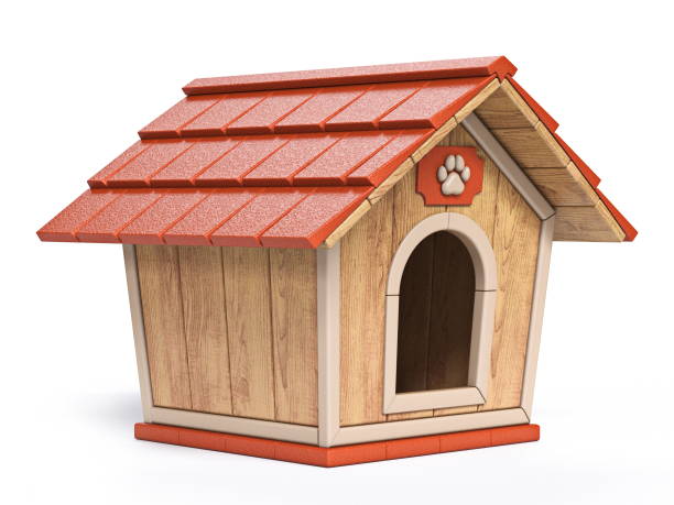 drewniany dom dla psów widok boczny 3d - white bud zdjęcia i obrazy z banku zdjęć