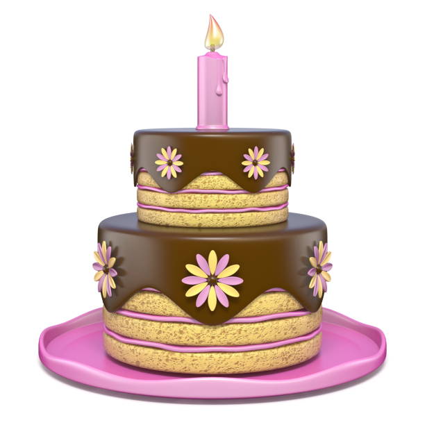 istock Two tier round chocolate flowers cake 3D 1195123554