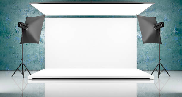 istock Modern Studio with LED ceiling lights and spot lights. 1195132227