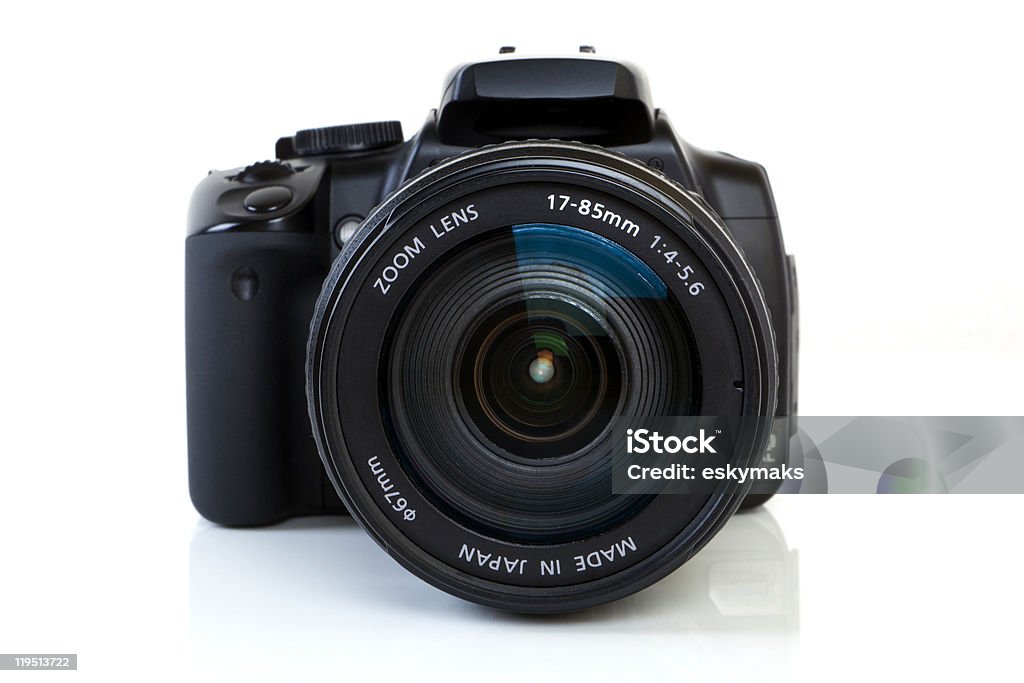 DSLR Camera - front view  Camera - Photographic Equipment Stock Photo