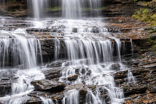 Pearsons Waterfall after heavy rainfall near Saluda in North Carolina, United States.