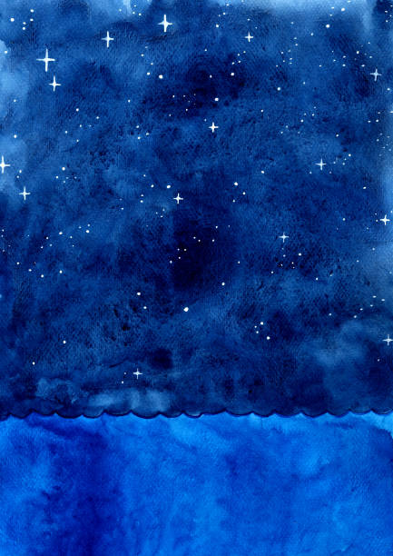 istock Ocean wave and night sky among the star watercolor hand painting background 1195154196
