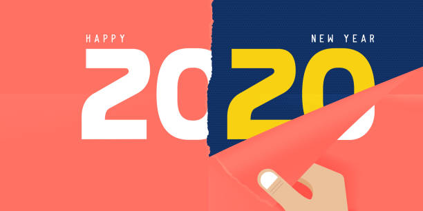 glücklich neues 2020 jahr banner. die hand reißt papier in farbe des jahreskonzept. banner-vorlage-design für neujahr. vektor. - kalender abreißen stock-grafiken, -clipart, -cartoons und -symbole