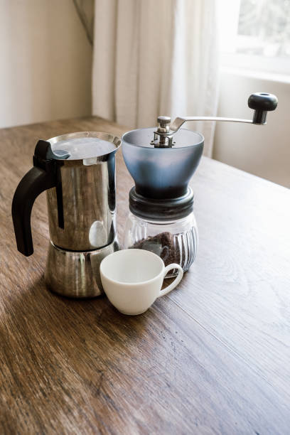 istock home coffee equipment on a wooden bench 1195155487