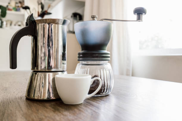istock home coffee equipment on a wooden bench 1195155523