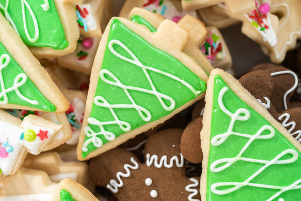 istock Gingerbread and sugar Christmas cookies with royal icing. 1195157397