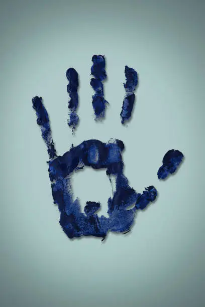 Photo of human palm hand print isolated, high detailed texture, crime evidence investigation