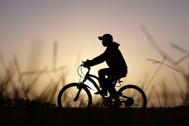 istock Silhouette of a cyclist young man at sunset 1195166250