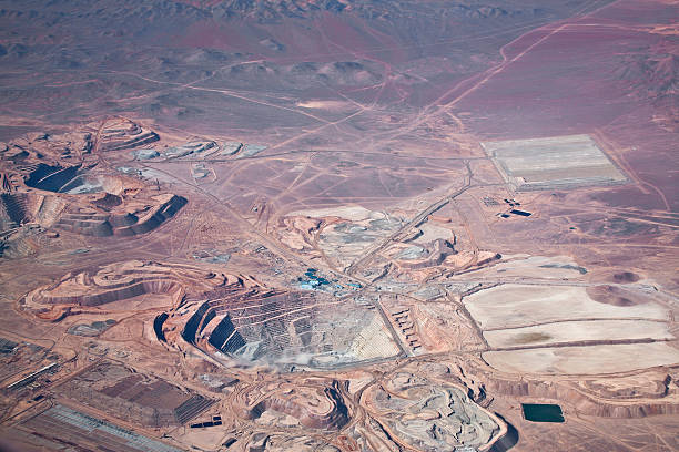 aerial view of open-pit copper mine in Atacama desert, Chile  atacama desert photos stock pictures, royalty-free photos & images