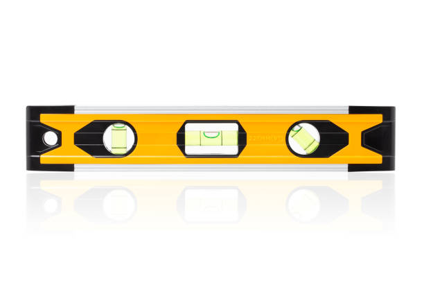 istock Construction bubble level yellow, yellow block level with bubble isolated on white background, clipping path included. 1195169911
