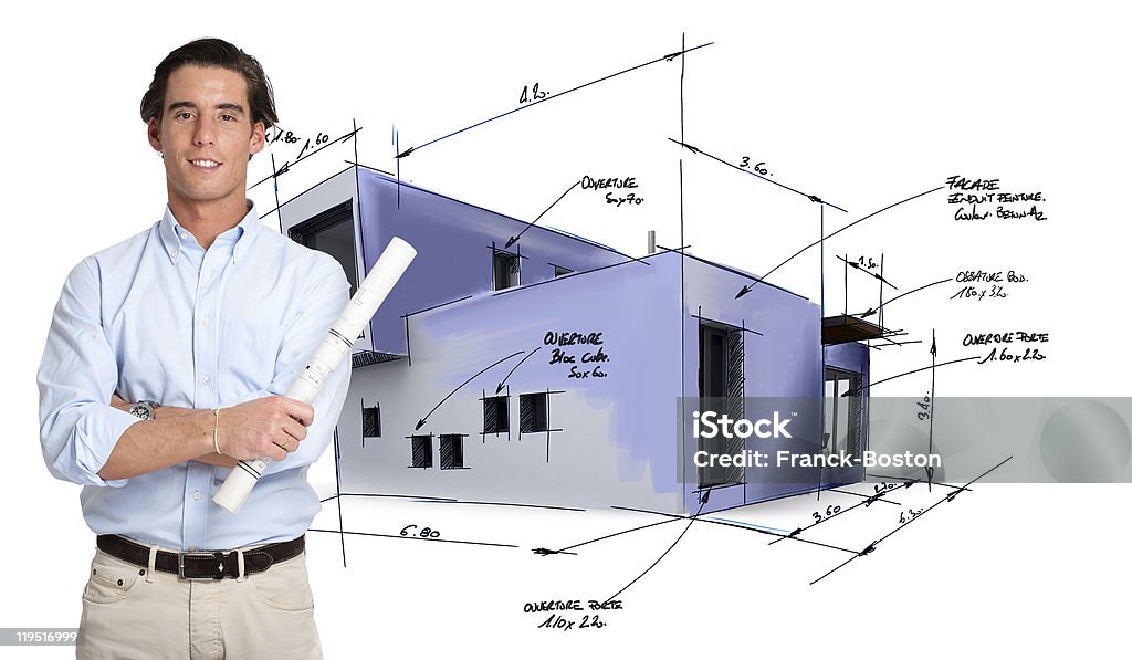 Hombre con un proyecto de construcción - Foto de stock de Arquitecto libre de derechos