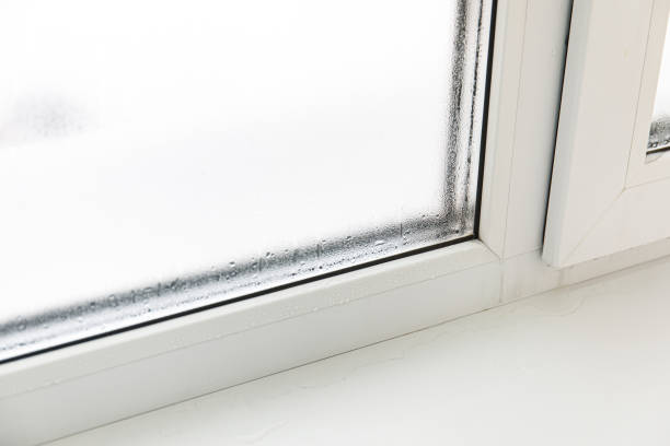 istock Plastic window with damp and water condensation on glass 1195170897