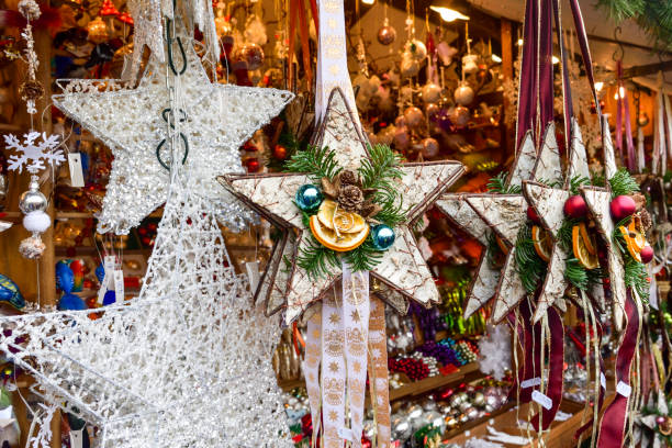 istock Christmas tree ornaments at market. 1195180489