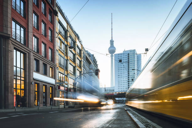 good morning berlin - blurred motion city life train europe imagens e fotografias de stock