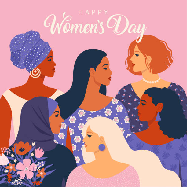 Poster International Women's Day. Vector illustration with women different nationalities and cultures. vector art illustration