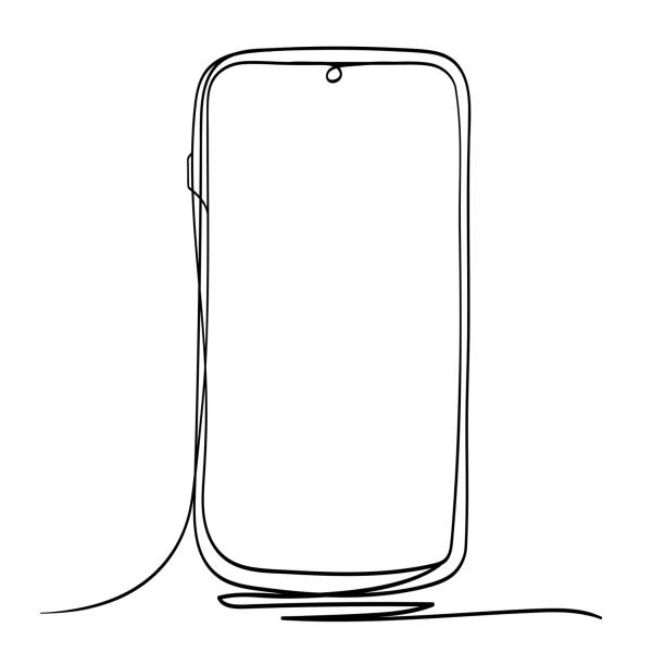 telefon komórkowy line art wektor ilustracja. - mobile phone obrazy stock illustrations