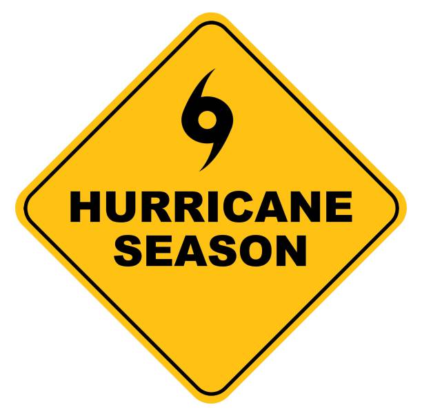 gelbes hurrikan-saisonvektorzeichen - hurricane stock-grafiken, -clipart, -cartoons und -symbole